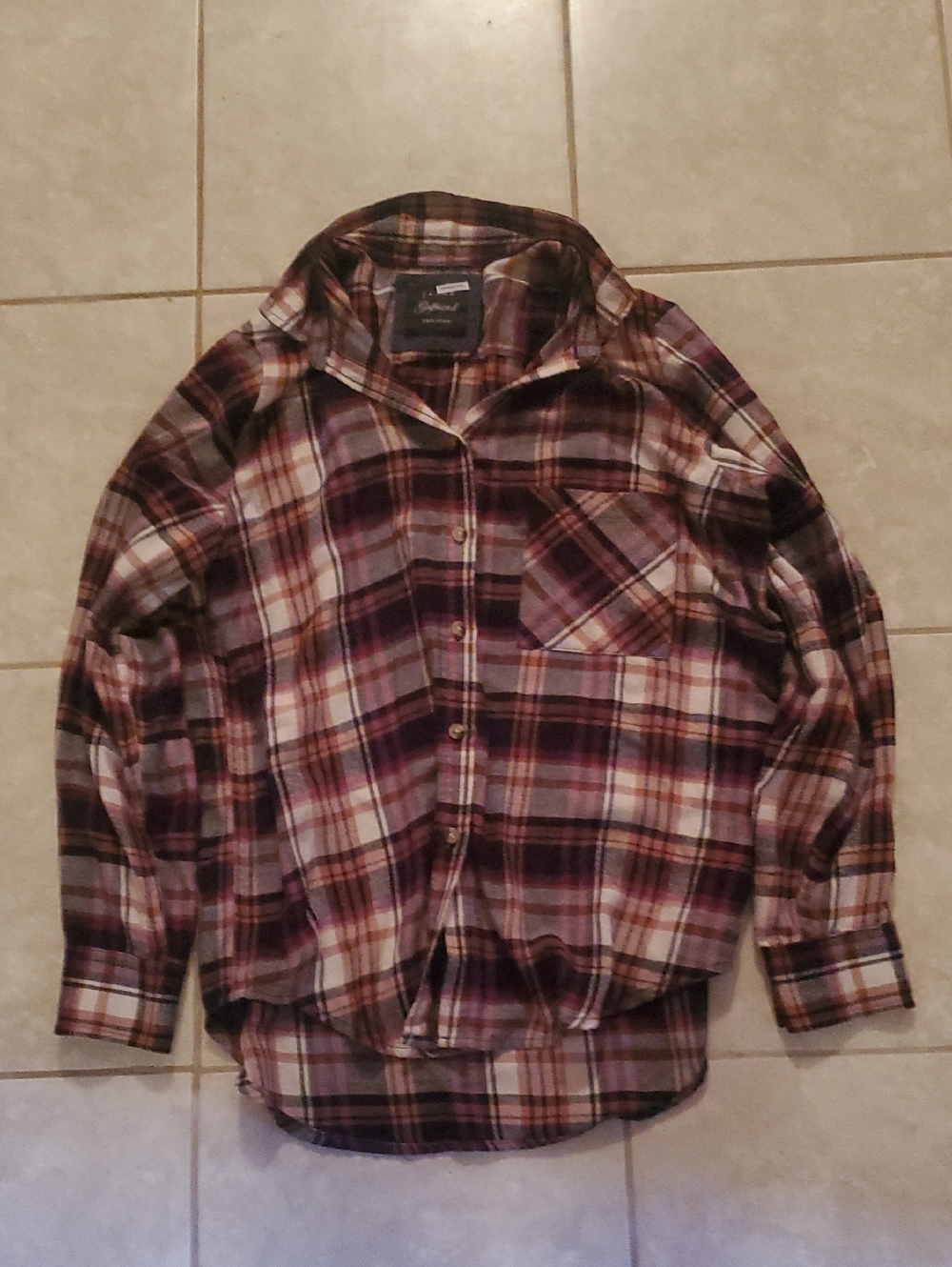 JACHS Girlfriend Burgundy Plaid Button-Down Shirt